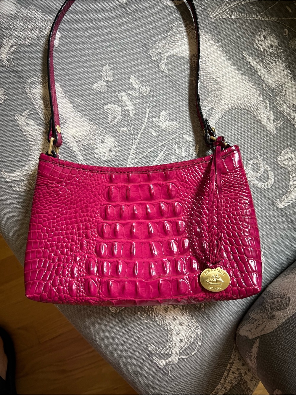Brahmin Croc-Embossed Shoulder Bag in Fuchsia - Picture 4 of 9